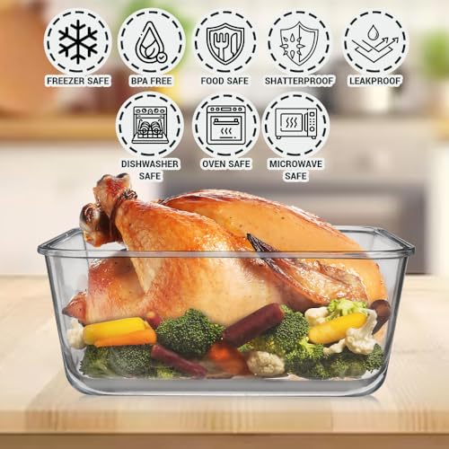 3300 ml/ 112 oz LARGE Glass Food Container with Locking Lid. Ideal for Storing food, vegetables or fruits. Baking Casserole, Lasagna, Baking Or Roasting chicken and lot of other tasty food. BPA Free - color: Gray