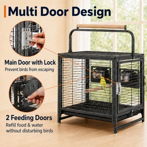 Yaheetech 25.5" Small Bird Cage, Wrought Iron Bird Travel Cage with Wooden Perch Handle & Seed Guard for Conures, Budgies, Lovebirds & Small to Medium Birds