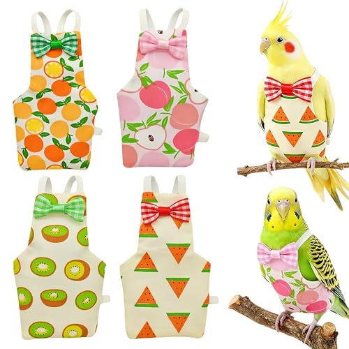 4Pcs Bird Diapers Bird Harness Flight Suits Diapers Reusable Parrot Nappy with Waterproof Inner Layer Washable Cute Urine Wet Suit Costume for Cockatiel Conure Budgie Parakeet-Fruit,L