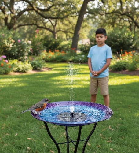 Regal Art & Gift Glass Bird Bath with Metal Stand, Outdoor Garden Decor | Purple, 18 in Bowl, Metal & Glass, Solar Fountain Pump, Easy to Fill, Weather-Resistant Decor for Patio, Porch & Garden - color: Purple