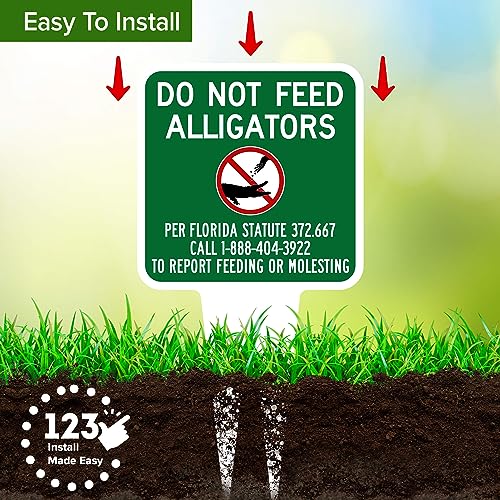 Do Not Feed Alligators Sign, 9"x17", Heavy Duty Integrated Ground Stakes, Indoor/Outdoor Use, Rust Free Aluminum Composite, Made in USA by My Sign center - color: Alligators, size: 9"x17"