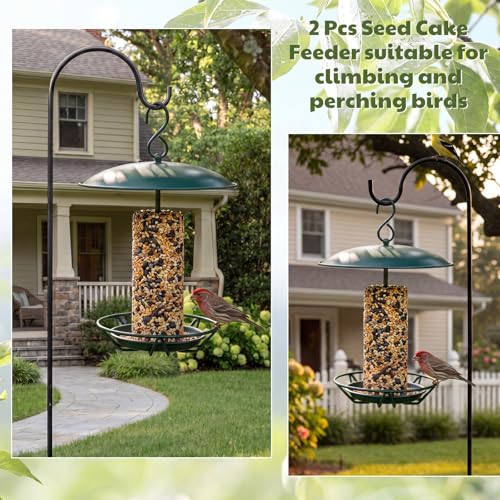 2 Pcs Cylinder Bird Feeder Outdoor Seed Cake Feeder Metal Suet Cake Holder Backyard Wild Bird Feeding Feeders for Outdoors Garden (Dark Green) - color: Dark Green