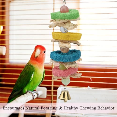 Hypeety Pet Bird Parrot Swing Chewing Toy Natural Sepa Takraw with Happy Twist Colorful Bead Swing Bell - color: F