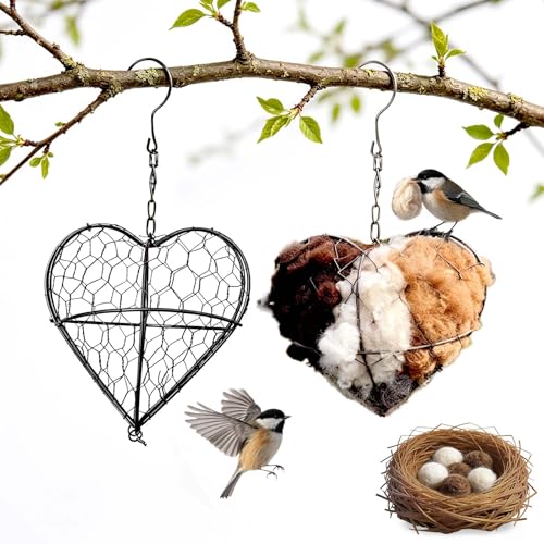 2 Pack Bird Nesting Material Holder Outdoor Hanging Bird Nest with Natural Fiber Refillable Nesting Station - Garden Bird Nest Supply for Attracting Wild Birds Yard Patio Decor