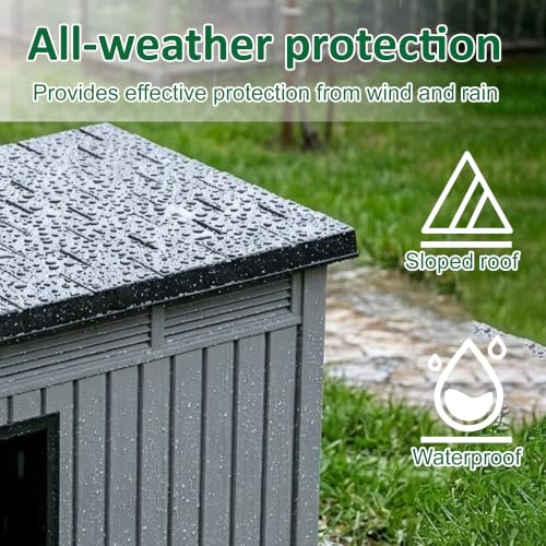 Chicken Coop with Hydraulic Air Rod, Resin Duck Coop with Elevated Floor and Air Vents, Duck House, Backyard Poultry Pet Shelter with Weatherproof Openable Roof, for Chicken, Ducks, Rabbits, Grey - color: Classic Grey, size: 32.2"L x 25.1"W x 24.1"H