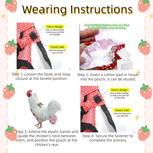 MANON ROSA Chicken Diapers Bantam Hens - Reusable 6-Piece Set with Bow Ties Poultry Nappies Washable Waterproof for Geese Pet Ducks Silkie (6D XS) - size: X-Small