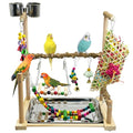kathson Parrot Play Stand Parakeet Playground Bird Jungle Gym Wood Conure Playstand Hanging Chewing Toys with Feeder Cups and Swings Bird Cage Accessories for Cockatiel Lovebirds Budgie