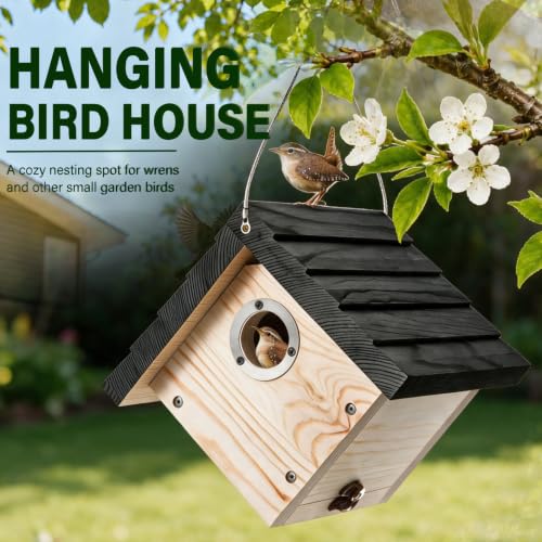 Hanging Wren Bird Houses for Outside,Wren House Bird Nesting Box with Ventilated Holes,1-1/8''Entrance Hole Durable Pine,Bird Houses for Outdoors Shelter in Backyard Garden Patio,black-1pc - color: black-1pc