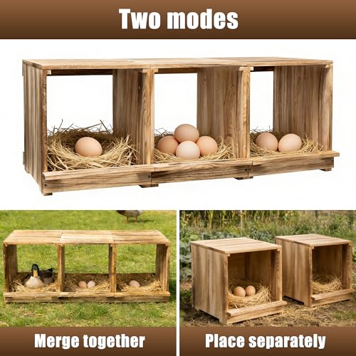 Nesting Boxes for Chickens, Oltara 3 Compartment Carbonized Wooden Egg Laying Nest Box for Chickens, Hens, Ducks,Bird Houses