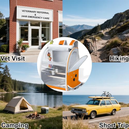 Sanmoncare Bird Carrier Backpack with 2 Adjustable Perches, Water-Repellent Parrot Travel Cage with Stainless Steel Tray, Breathable Pet Carrier for Cockatiels, Conures and Vet Visits, Orange - color: Orange