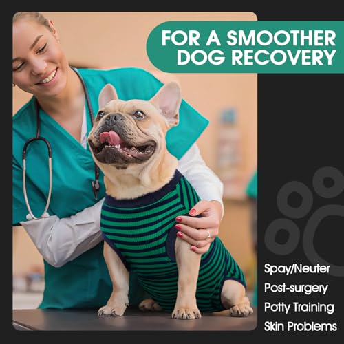 Dog Surgery Recovery Suit, Surgical Suit for Dogs Onesie for Surgery | Cone Alternative after Surgery, Abdominal Wound Protector, Onesie for Dogs after Surgery Spay Neuter, Green Black Stripes XS - color: Green Black Stripes, size: Xs(back:8.3-11.4in,wt:4