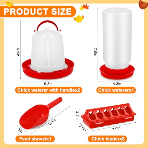 12 Pcs Chick Waterer and Feeder Kit 12-Hole Flip-top Chicken Feeders 1 L Chicken Water Dispenser 1.5 L Hanging Waterer & Feed Scoop Chick Starter Kit for Poultry Brooder