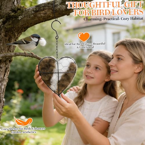 Handmade Alpaca Fiber Bird Nesting Heart, Birds Nests Material Holder, Hummingbird Houses Nest Boxes, Winter Tree Shelter for Wild Birds, Gifts for Outside Garden Art Birdhouse, Birds Lovers (1)