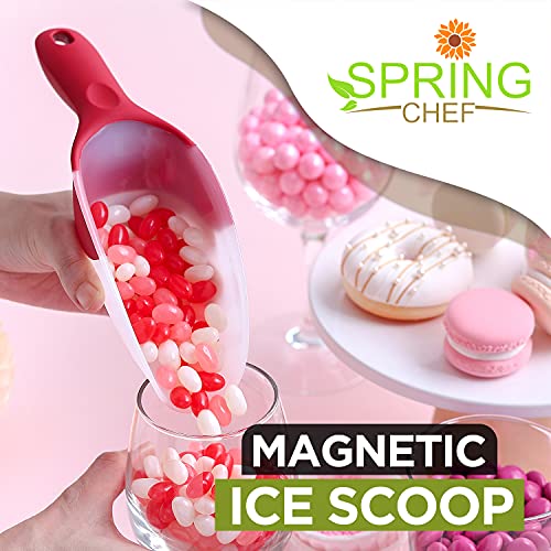 Spring Chef Magnetic Ice Scoop for Freezer, BPA-Free Food Scooper, Red | Flexi-Plastic Popcorn Scoop with Soft Grip Handle - Dishwasher Safe Ice Scooper - Food Scooper for Flour, Grains, Pet Food - color: Red