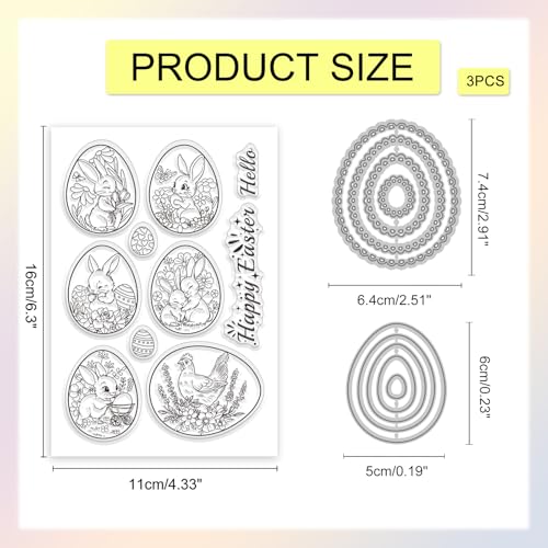 GLOBLELAND Happy Easter Bunny Eggs Clear Stamps and Metal Die Cuts Rabbit Egg Transparent Stamp Egg Frame Cutting Dies for Card Making Embossing Scrapbooking - style: Easter Bunny Egg