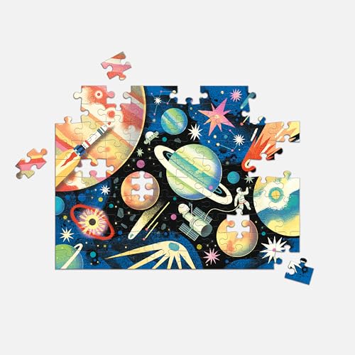 Mudpuppy Space Mission 100 Piece Double-Sided Puzzle – Two Fun Puzzles in One!, Colorful Illustrations of Your Favorite Cosmic Scenes, 22" x 16.5", Ages 6+ - style: Space Mission