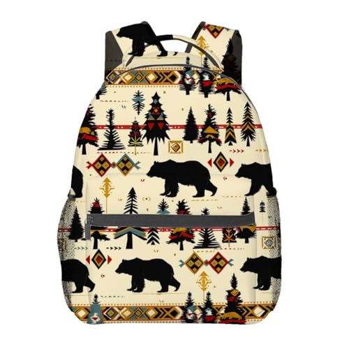 Rustic Woodland Bear Backpack,Black Bears Polyester Backpacks,Lightweight Double Shoulder Back Pack for Women,Forest Cabin Bookbag,School Bag Gifts,Casual Travel Daypack Book Packs - color: Bear
