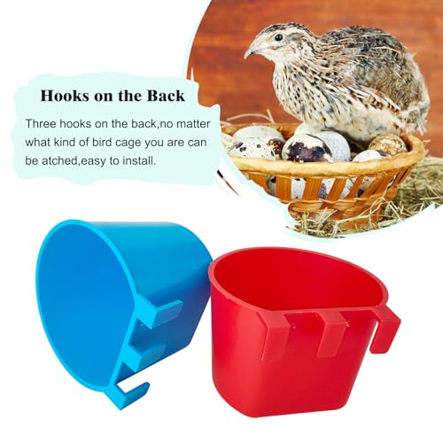 10 Pcs Cage Cups Birds Feeders Bowl Chicken Feeding Watering Dish Hanging Wire Cages Box Coop Cups for Pet Parrot Parakeet Gamefowl Poultry Pigeon and Quail（Blue and Red） - size: 10 pcs