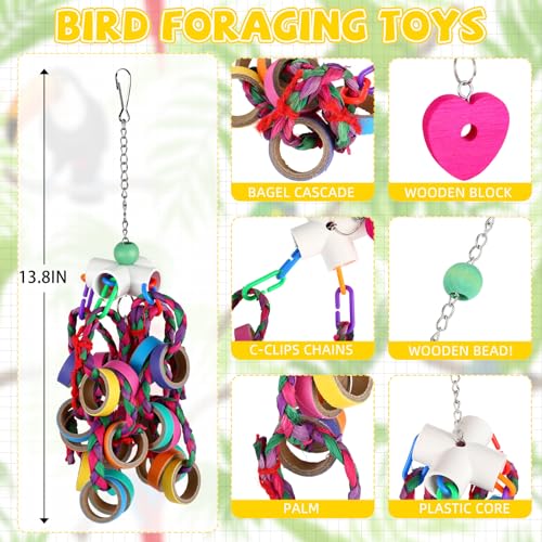 Soulchen 4 Pcs Extra Large Bird Parrot Toy Set Natural Wooden Chewing Toy, Rattan Ball, Wood Nut Loofah String (Bagged) for Large Medium Macaws, African Grey, Parrots (Wooden Block) - style: Wooden Block