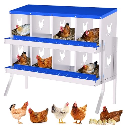 Chicken Nesting Box, 8 Compartment Galvanized Steel Chicken Laying Boxes, Heavy Duty Rustproof Chicken Coop with Easy Egg Collection for Backyard Farms - with Bracket Legs, Blue - color: Blue, size: 8 compartments, with bracket