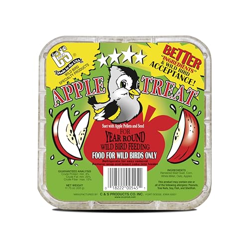 C&S Apple Suet Treat, Suet Cakes for Wild Birds, Pack of 8 | Suet cakes for woodpeckers, made with real apples, use in a suet feeder year-round - style: Apple, 8 Pack