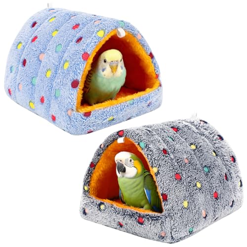 PETKNOWS 2 Pack Soft Hanging Bird Hammock Nest Bed for Cage Parakeet | Plush Fabric Material, Cage Bird Hammock, Winter Warm Hanging Bed, 2 Pack Soft Birds Nest For Parrot Cockatiels - color: Blue Gray