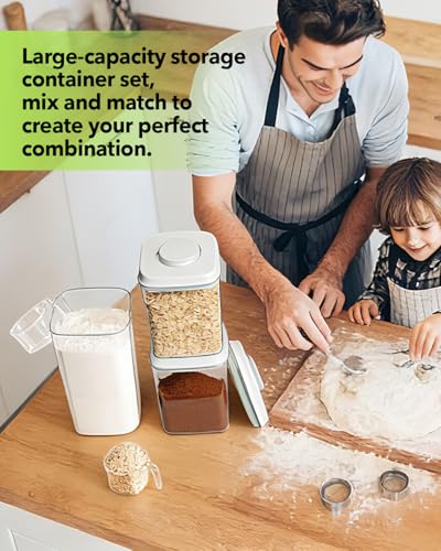 Airtight Food Containers Set with One-Touch Lid, Mixed Size Set (2.8 Qt + 4.2 Qt *2) with Scoop, Stackable Jars for Complete Kitchen Organization - color: 4.2QT*2 + 2.8QT