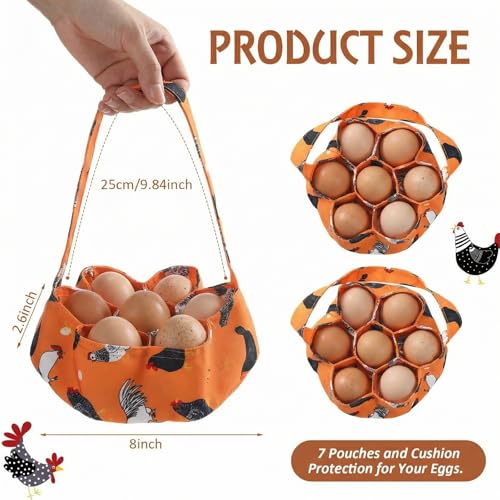 2 Pieces Egg Basket Mini Egg Collecting Bags Gathering Basket with 7 Pouches for Farmhouse Chicken Hen Duck Goose Housewife Garden Transporting Storage, 8 x 2.6 Inch(Orange) - color: Orange