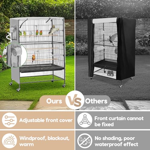 Bird Cage Cover, Large Birds Cage Covers for Night, Birds Cover for Cage with Adjustable Front Curtain, Blackout & Breathable Birdcage Covers for Parrot, Small Animals(Not Include Bird Cage) - color: Grey