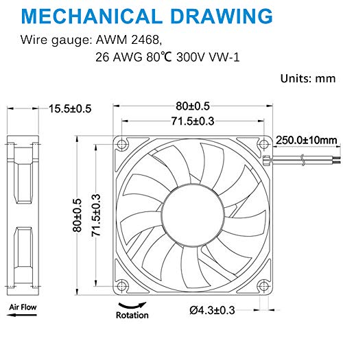 GDSTIME 80mm x 80mm x 15mm 12V Brushless DC Cooling Computer Case Fan 2Pin | Slim PC Fan, for SFX, HTPC, Small Form Factor Power Supply - 80x80x15mm, 8015 - size: 80x80x15mm