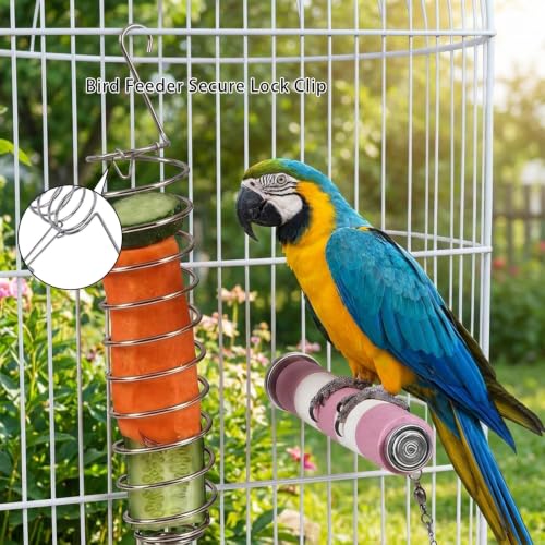 2 Pcs Spray Millet Treat Holder with Chains, Stainless Steel Bird Foraging Feeder Toy, Hanging Fruit Vegetable Basket for Parakeet Cockatiel Conure Macaw Parrot Cage Accessories