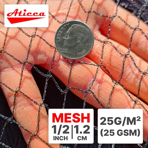 ATICCA Heavy Duty Bird Netting for Garden Protection & Fruit Trees, 7.5x65 Ft with 10 Stakes – Black Anti-Bird Net for Poultry, Deer, & Squirrel Protection, Durable Mesh for Garden and Yard Use - size: 7.5x65 Bird Netting