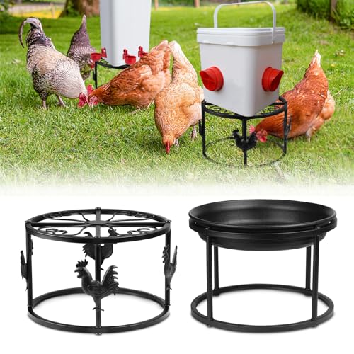 2pc Metal Stand for Chicken Poultry Feeder Waterer Black | Sturdy Rustproof Iron Construction, Plastic Basin Chicken Ornament, Suitable for Chicken Coop Cat Dog Bowl Indoor Outdoor Use - color: A