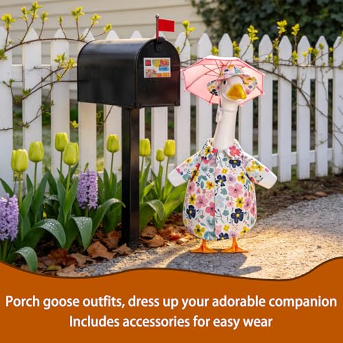3 Pcs Raincoat Summer Porch Goose Outfits Fits 23” Goose Statue Decoration | Cute Costume for Outdoor Garden Lawn Yard Decor with Raincoats Umbrella Hat Outfit - color: Garden Flowers