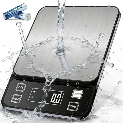 Waterproof Kitchen Scale, 10kg/22lb Food Scale Precisely Measures Grams and Ounces for Baking and Cooking, Stainless Stee Digital Scale with LCD Display for Food - style: Battery / 22lbs