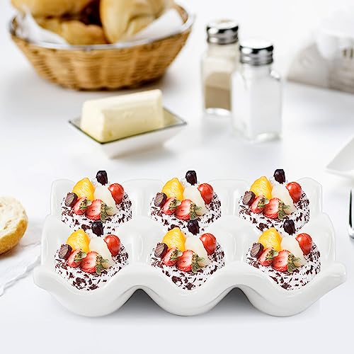 4 Pack 24 Cups Egg Tray Holders, Porcelain Egg Container for Countertop Fridge, Ceramic Eggs Keeper Storage Organizer, Tiny Egg Dispenser Serving Dish Serveware for Display, Kitchen, White