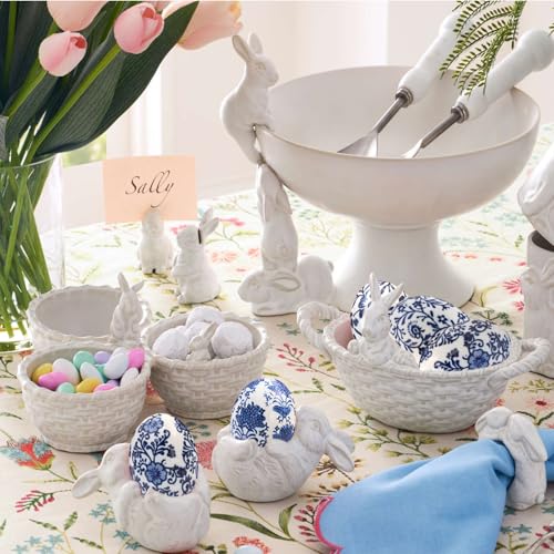 6pc Ceramic Easter Egg Ornaments, Chinoiserie Easter Decor Elegant Touch to Home/Office Spaces,Ideal Gift for Christmas, Halloween, Mother's Day, Easter or Housewarming(B) - size: B