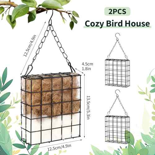 2Pcs Hummingbird Nesting Material Cage Holder with Natural Mixing Cotton Material, Refillable for Bird Lover Hummingbird House