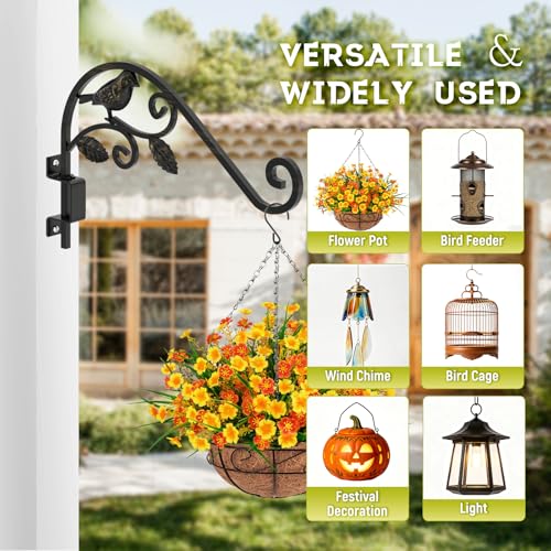 2 Pack Plant Hangers Outdoor 15.15 inch Swivel Plant Wall Hanger Sturdy Wrought Iron Plant Hangers Indoor Wall Mount, Hanging Plant Bracket for Bird Feeders, Planters, Lanterns, Wind Chime - color: Black - 2 Pack