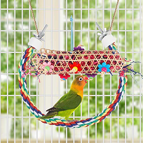 Foraging Bird Toys - Shredding Parakeet Toys with Rope Perch for Conure, Cockatiel, Budgies, Lovebird, Parrotlet - color: With Rope Perch