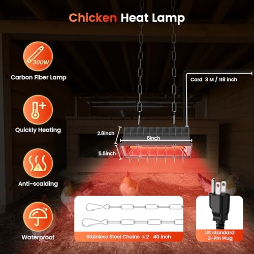 300W Chicken Coop Heat Lamp Brooder Heater for Chicks | 9.84ft Cord UL Passed Heating Plate & Heat Lamp with Adjustable Hanging Height for Livestock Supplies Indoor Warmer(2 Pack)