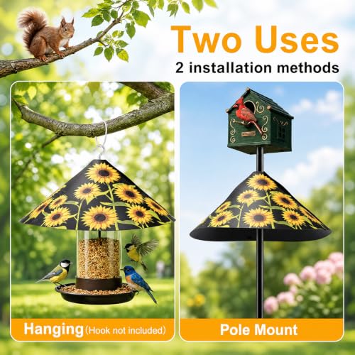 18.5 Inch Sunflower Squirrel Baffle for Bird Feeder Pole, Large Birds Attract Squirrel Proof with Non-slip Pad, Chew Proof Plastic Bird House Rain Guard Accessories for Shepherds Hook Outside