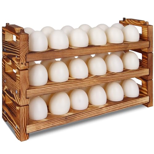 Wooden Egg Holder Fresh Egg Holders Countertop Firewood Egg Collecting Rack for Gathering Fresh eggs, Stackable with 36 eggs, Home Kitchen Organizer, Set of 3 PCS