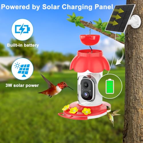 Hummingbird Feeder with Camera, Smart Hummingbird Feeder Camera Solar Powered with AI Identify, Auto Capture Bird Videos & Motion Detection, Ideal Gift for Bird Lovers