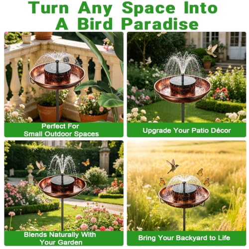 Metal Bird Bath with Solar Fountain, 38.8" Standing Bird Bath | Solar Fountain Feature Durable Metal Construction Removable Bird Bath Bowl Stable Ground Stake Design
