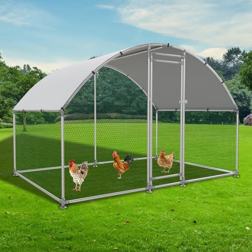 NUGRIART Large Metal Chicken Coop, Outdoor cage Run with Waterproof and Anti-UV Cover, Dome Roof Walk-in Poultry Cage Rabbit Duck House for Outside, Backyard and Farm. - size: 78.0"L x 120.0"W x 78.0"H
