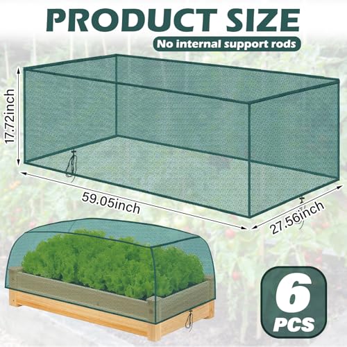 Qualirey 6 Pack Garden Netting for Raised Beds, 59" x 28" x 18" Mesh Plant Covers with Drawstring for Garden Protection, Bird Netting Barrier Screen for Protecting Vegetables Fruits Flowers Crops