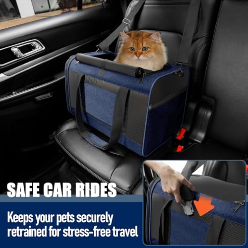 GAPZER Large Cat Carrier Soft, Collapsible Travel Pet Carry Bag, Small Dogs | Large Cats up to 20 lbs+ Maine Coon, Top Load Transport Small Puppy Dog Crate, Chihuahua Mini Dog 10lbs, Sturdy Fabric Navy - color: Navy