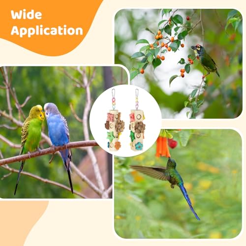 2 Pcs Bird Toys for Parrot, Hanging Parrot Toy with Pine Cones, Natural Wood Blocks Foraging Toys for Cockatiels Conures Budgies Parakeets, Cage Accessories