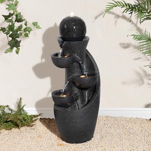 Glitzhome Outdoor Water Fountain with LED Light & Pump, Modern 5-Tier Bowl and Sphere Polyresin Outdoor Fountain, 33.5" Cascading Waterfall Fountain Water Feature for Porch Deck Patio Backyard Decor - color: 5-tier Bowls